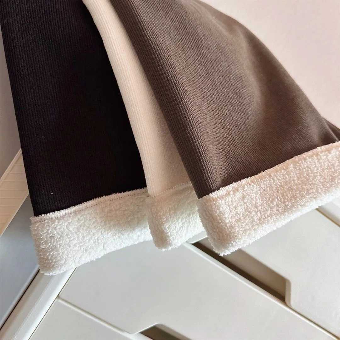 2025 Winter Childrens Clothing 18Y Kids Fleece Lined Corduroy Wide Leg Pants Solid Color Warm TrousersT251027