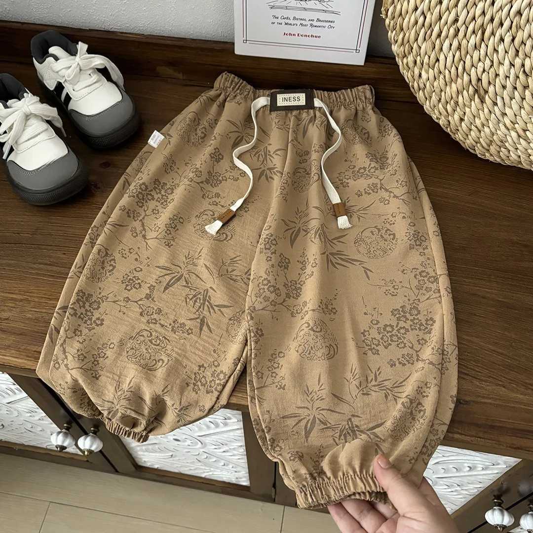 2025 Spring Autumn Thin Children Pants Toddler New Casual Loose Trousers Floral Pants Outer Wear Boys Girls Versatile PantsT251027