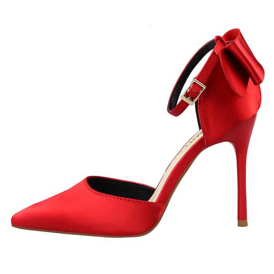 BIGTREE Shoes Bowknot High Heels Women Shoes Satin Woman Pumps Sexy Wedding Shoes Stiletto Heels Hollow Woman Sandals Size 43XJ251027
