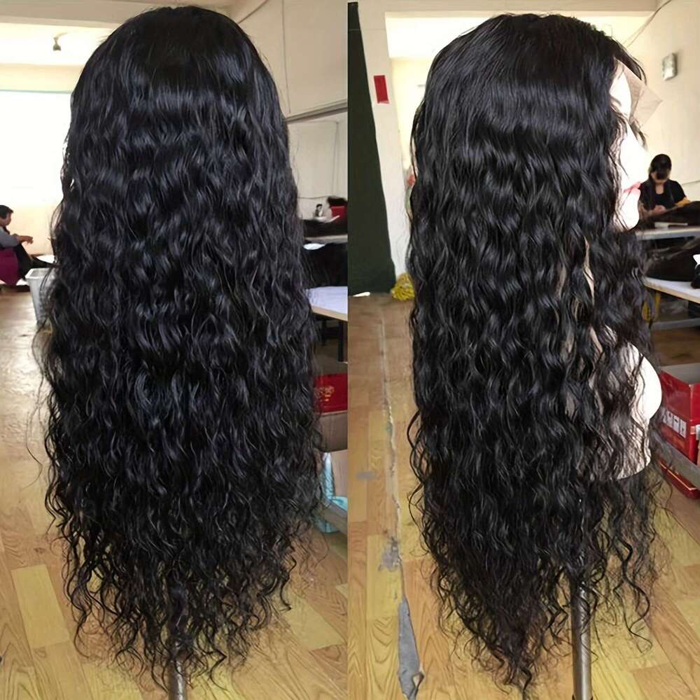 13X4 Long Black Loose Curly Lace Front Wig - Black, 180 Density, Glueless Transparent Lace, Deep Wave, High-Temperature Fiber, Elegant Style For Women