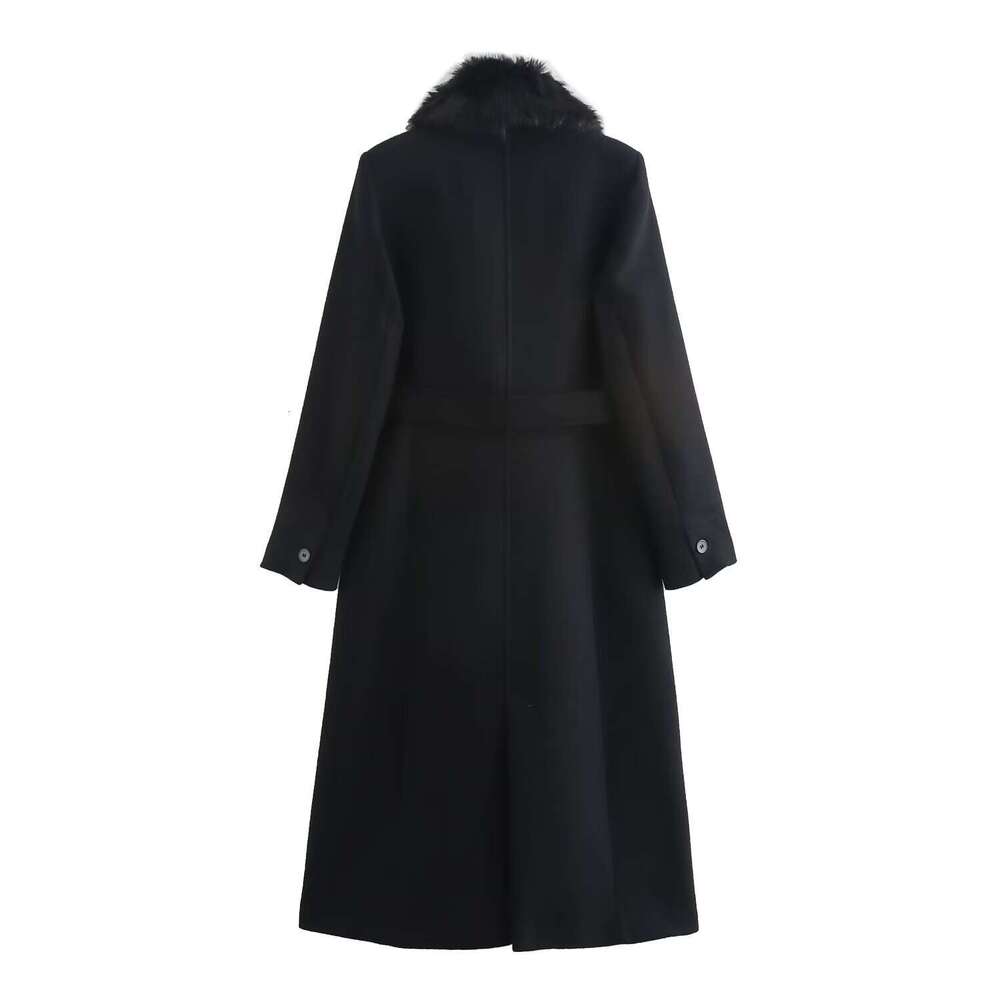 autumn and winter new women's clothing elegant temperament with belt decoration artificial fur collar long-sleeved coat