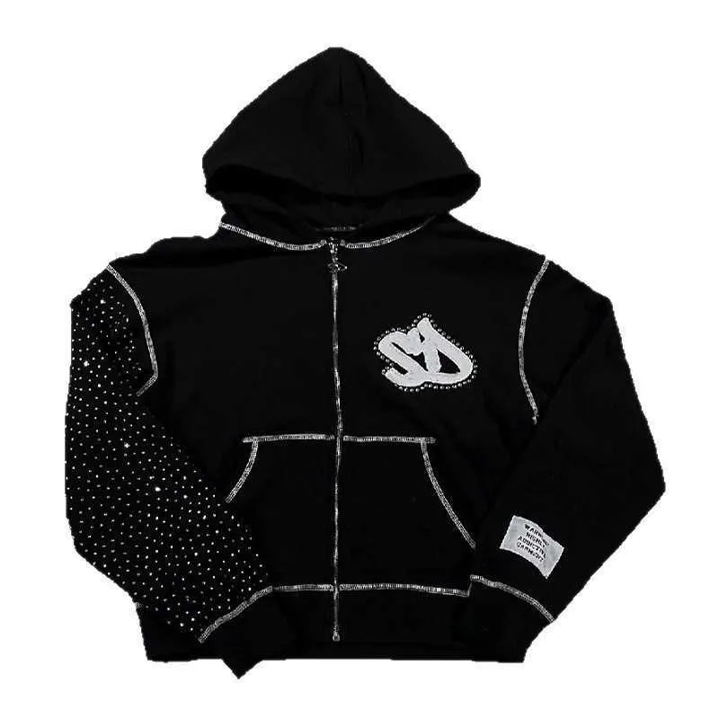 Men's Hoodies Flash Dia Hoodie With Zipper Embroidery, Antique Textured Screen Printing, Street Style Jacket, Men's Designer Hoodie Jacket T