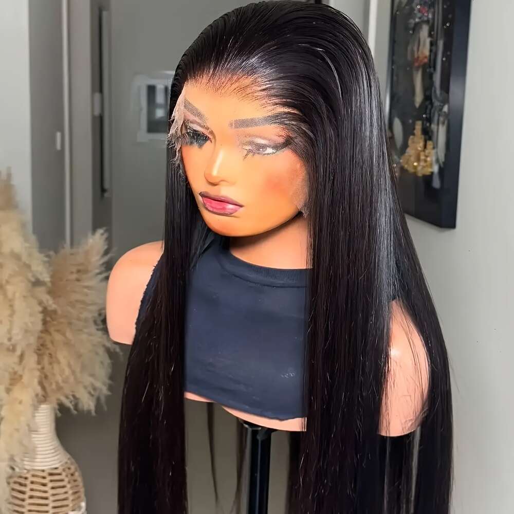 13X4 Lace Front 30 Inch 180 Density Straight Hairline Hairline-To-Hairline Glueless No Adhesive Wig With Free Synthetic Glue - Dark Brown/Black Tones,