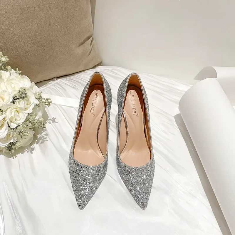 Fi High Heels Women Sequins Thin Stiletto Banquet Wedding Shoes New Autumn Winter Sexy Pointed Toe Ladies Party ShoesXJ251027