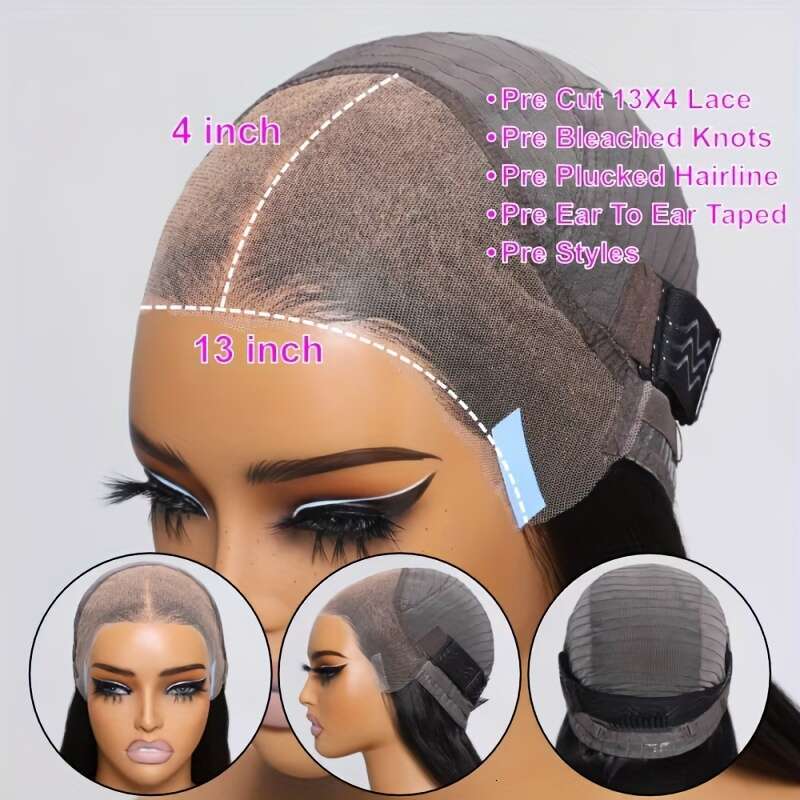 Klaiyi 13X4 Water Wave With Drawstring Pre Everything Human Hair Lace Frontal Put On And Go Glueless Wig