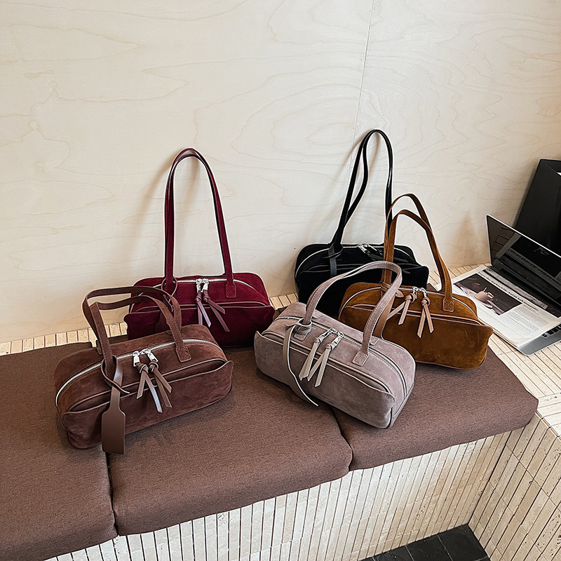 Free shipping designer bag High-end Suede Bowling Bag Handheld Underarm Bag New Matte Boston Bag Shoulder Bag