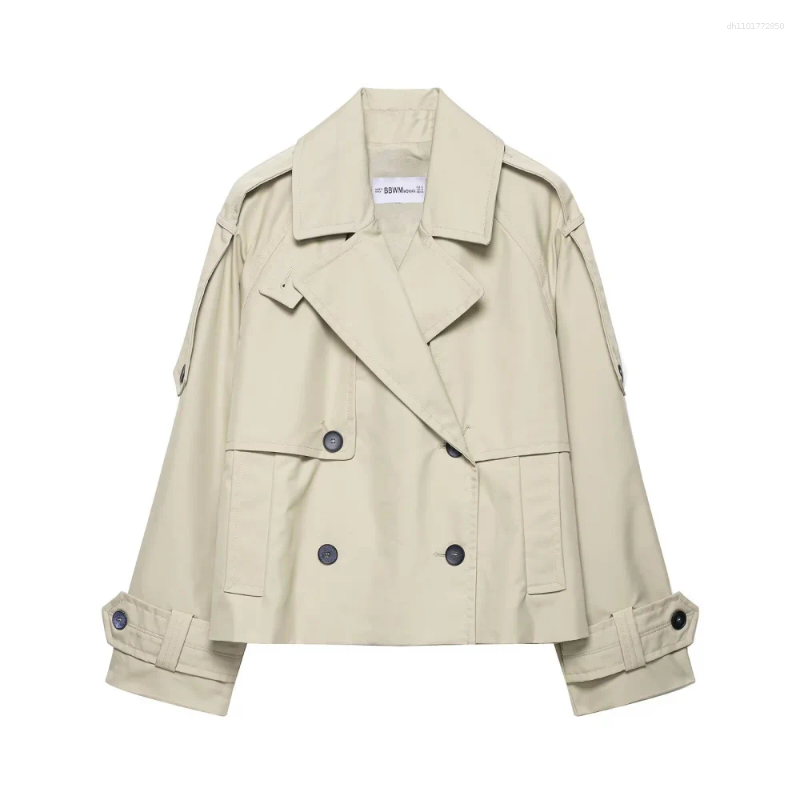 Women's Jackets Loose Fitting Top With Collar Long Sleeved Double Breasted Button Pocket Autumn And Winter Fashion Short Win