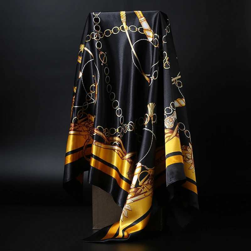 9090cm square silk scarf Wen Shawl Print Satin Hijab Fa Luxury Brand Square Lady muffr coverchi band pareo girlW251027