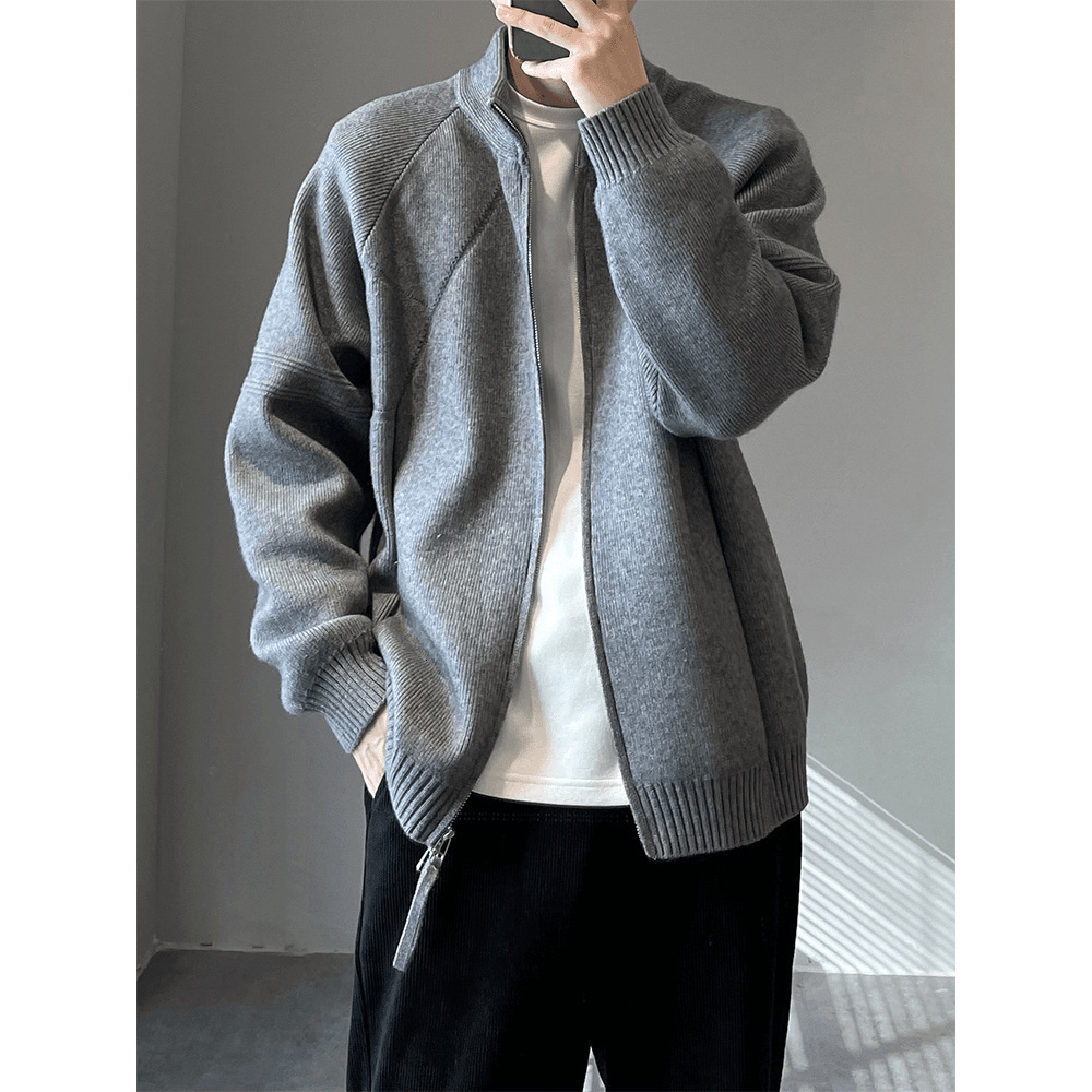 Solid Color Knitted Sweater Jacket For Designer Sweater Men Spring And Autumn Lazy And High-end Feel Cardigan Stylish Stand Collar Sweater
