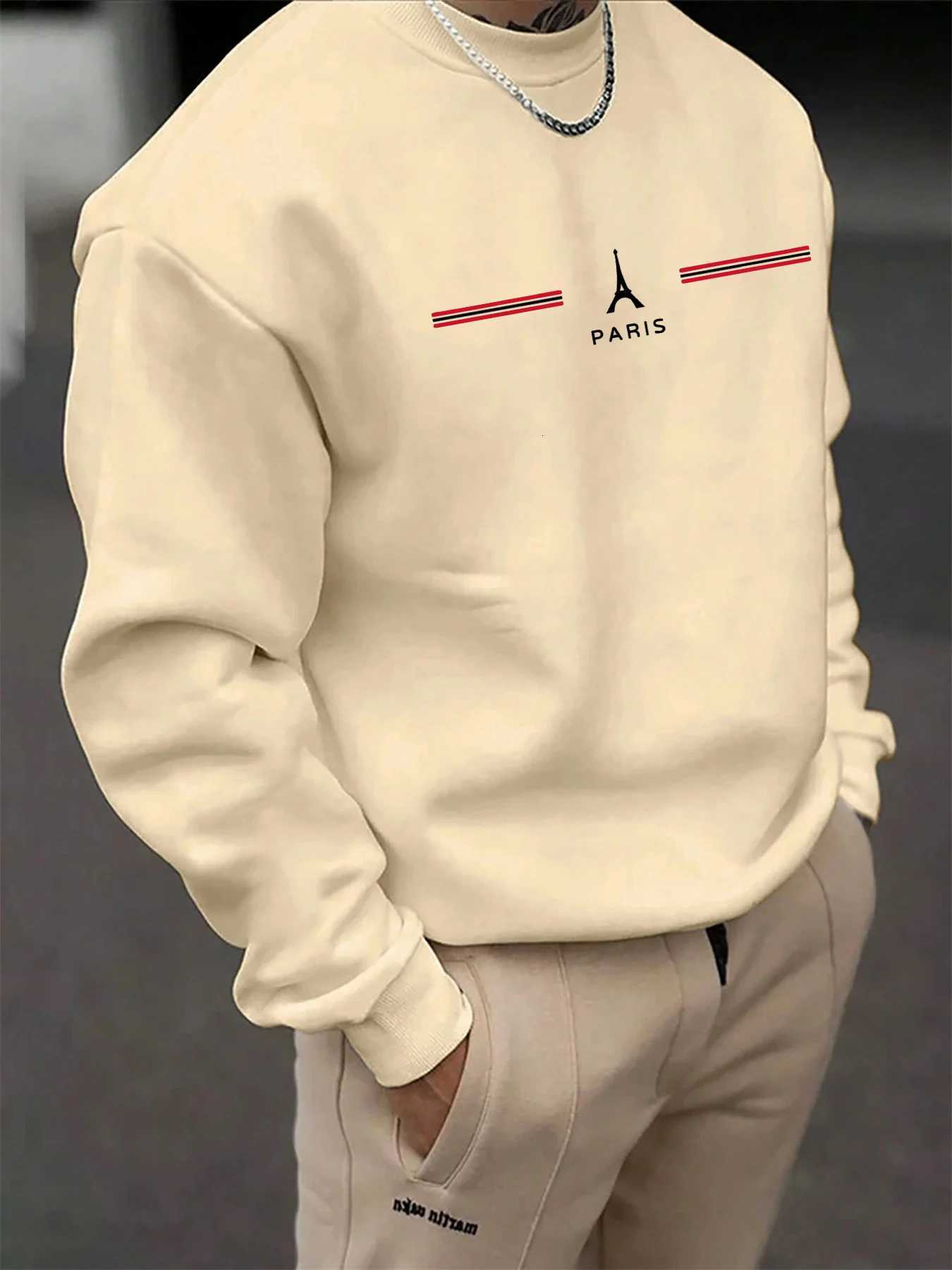 Mens autumn and winter fashionable casual loose Paris letter pattern printed long sleeved round neck sweatshirt W251027