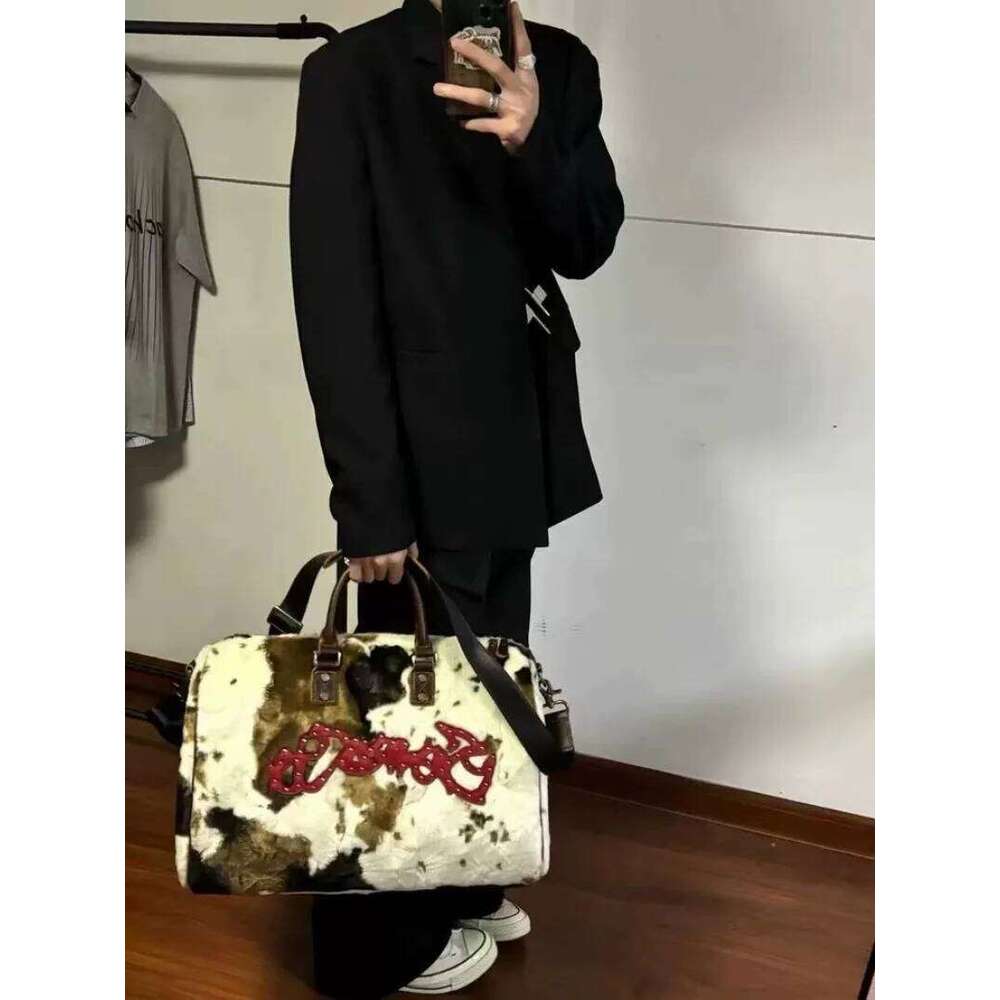 Women Soft Plush Hand New Winter Leopard Cow Print Tote Female Pu Leather Underarm Bags Furry Fluffy Shoulder Bag