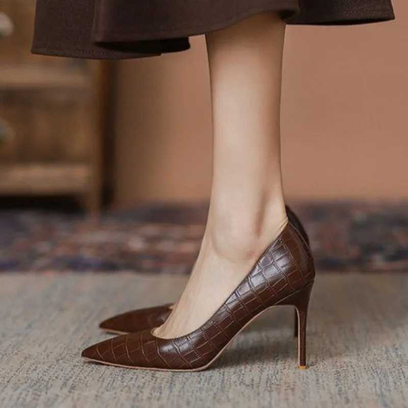 spring and summer new brown comfortable allmah high heels womens stiletto sexy single shoes womenXJ251027