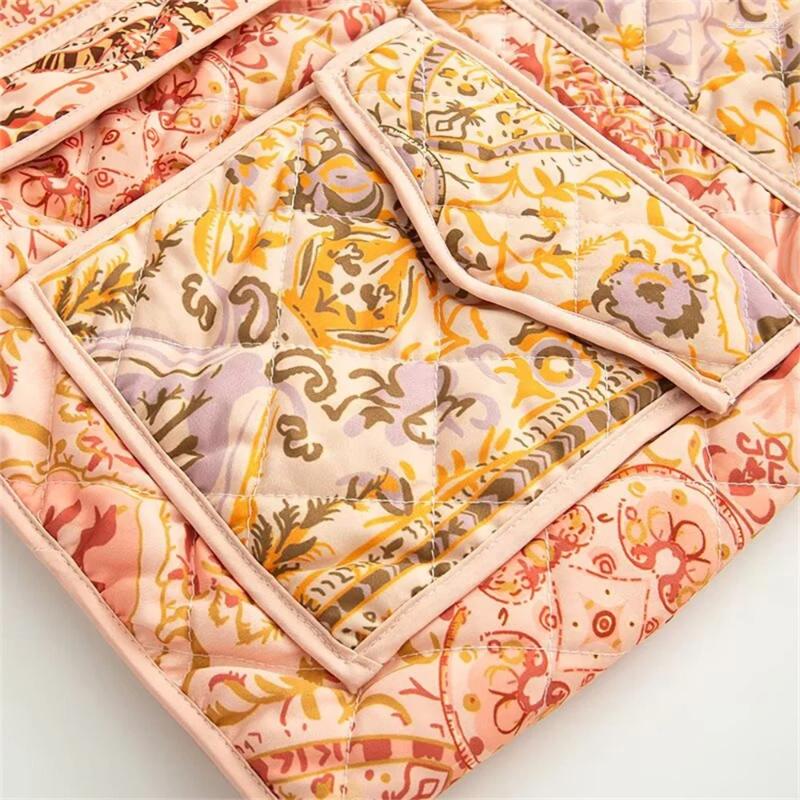 Women's Jackets Single Breasted Design With Loose And Versatile Stand Up Collar Positioning Printed Cotton Jacket