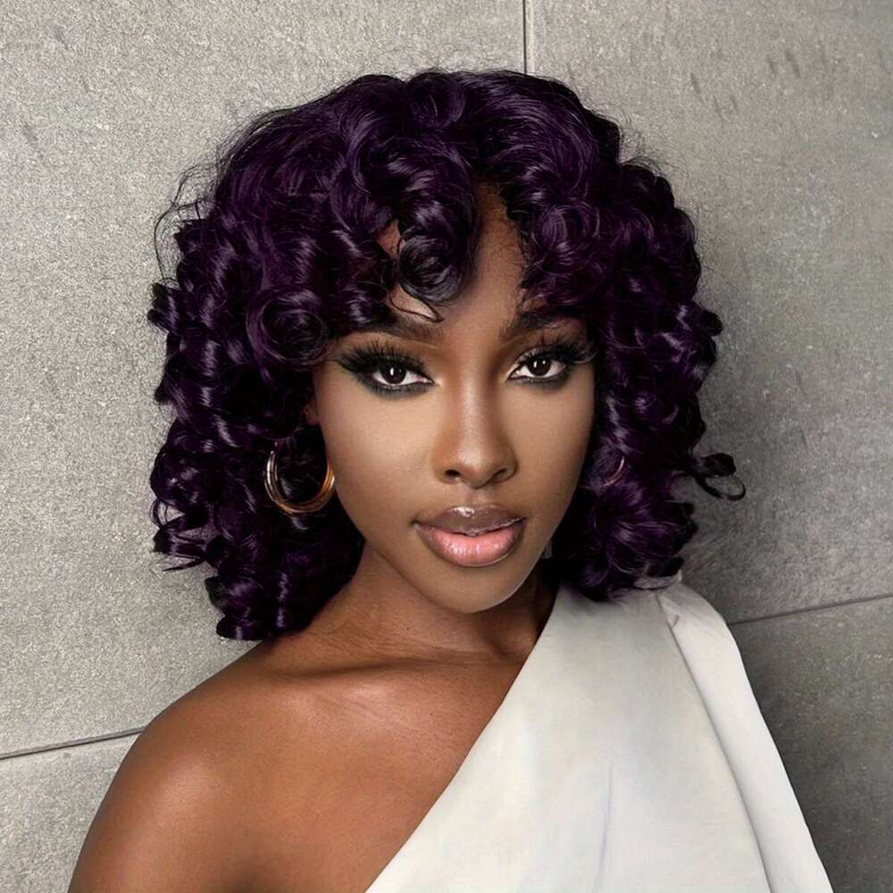 14 Inch Short Black Wigs For, Fluffy Wavy With Bangs, Shoulder Length Afro Kinky Curly Big Bouncy Wig For Daily Use
