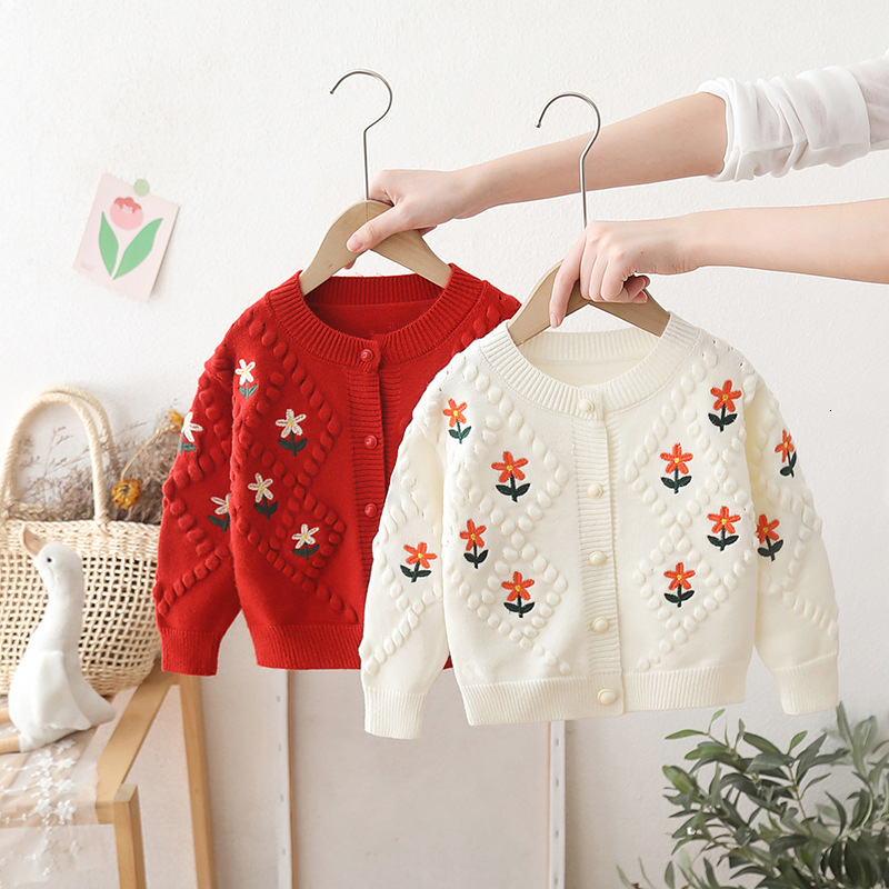 New children's sweater designer coat, baby spring and autumn knitted Korean version, girls' embroidered flower knitted cardigan