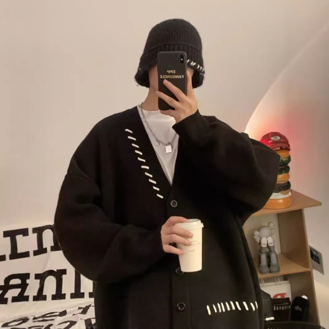 Men's Autumn Designer Sweater Cardigan Knitted Sweater Trendy Brand Cool High-end Feel Plus Size Lazy College Style Jacket