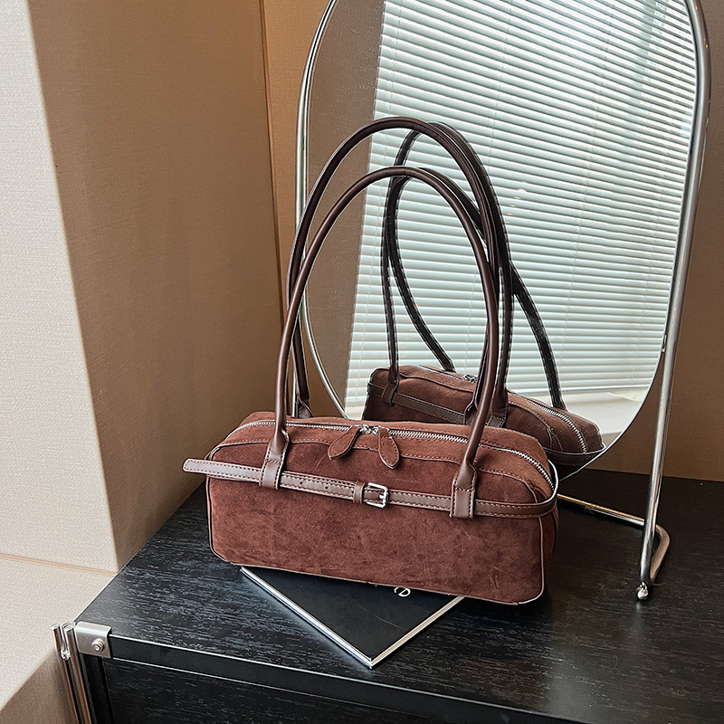 Free shipping designer bag Autumn and Winter New Underarm Bag Matte Single Shoulder Bag Large Capacity Belt Buckle Suede Baguette Bag