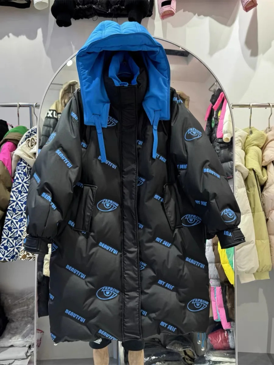 Winter Long White Duck Down Hooded Cotton Jackets Thickened Warm Coat Fashion Loose Sleeves Parkas Jacket 251027