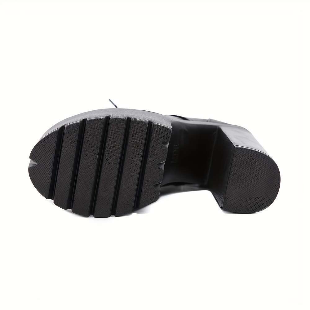 GDGYDH Women's Gothic Platform Chunky Heel Boots, Solid Color, Zipper Closure, Round Toe, Block Heel, All-Season, Dress Motorcycle Boots With Riv