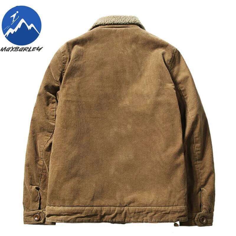 High Quality Jackets Men's Winter Plus Veet Corduroy Tooling Casual Parka Korean Fashion Solid Color Cotton Jacket