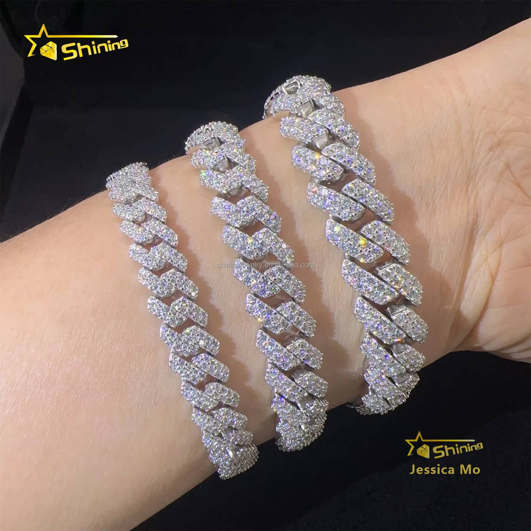 Hot Selling New Arrivals Hip Hop 8mm 10mm 12mm 2Rows Jewelry VVS1 Moissanite Diamond Iced Out S925 Silver Miami Cuban Bracelet