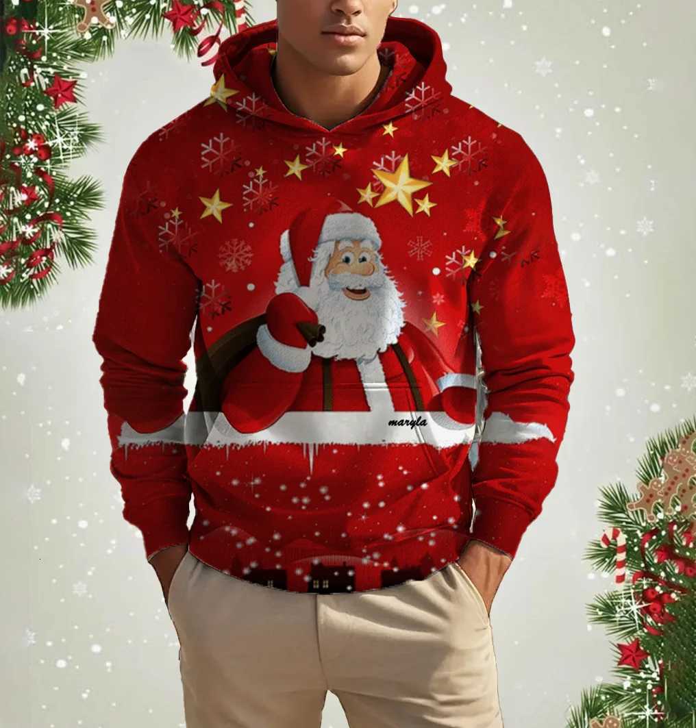 Mens Christmas Reindeer Print Hoodie Animal Cartoon Pattern Sweatshirt Casual Cute Polyester Spandex Blended Hooded Sweatshirt W251027