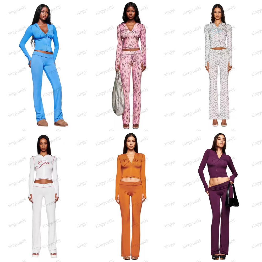 I am gia Womens Tracksuit Piece Set Designer Sports Suit For Women Flared Pants Zip-up Y2K Long Sleeve High Quality Spring Top Low Waist Micro Social