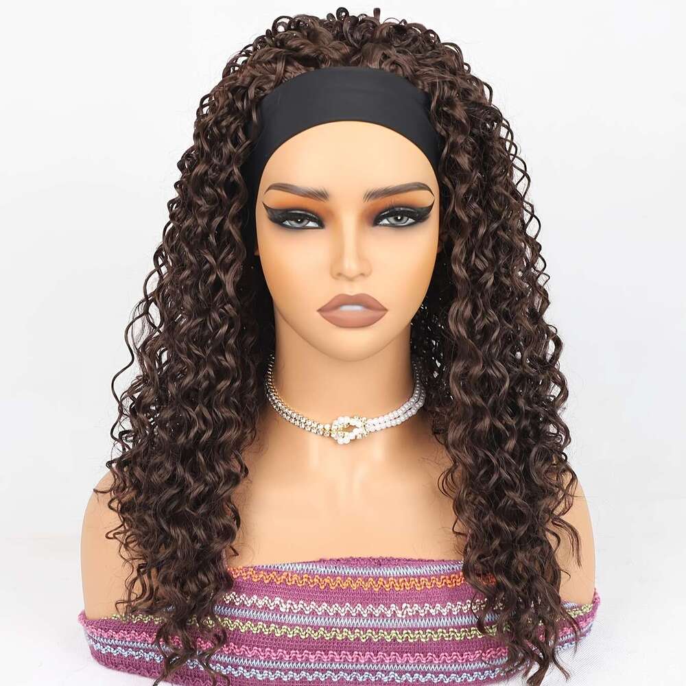 1Pc Elegant Unisex-Adult Curly Headband Wig, 180% Density Water Wave Synthetic Half With Elastic Cap And Attached Headbands, High Temperature Fiber, G