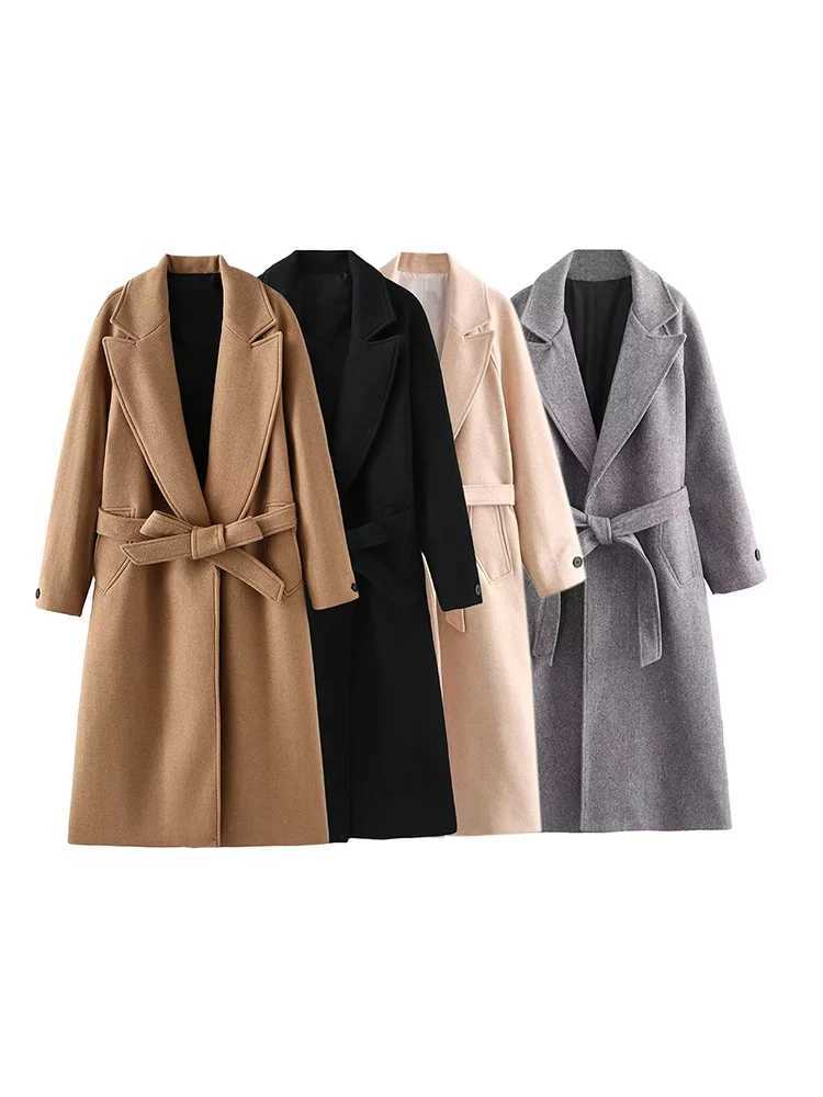 Classic highend doublefaced cashmere coat mediumlength simple and elegant commuting belt woolen coat for women M251027