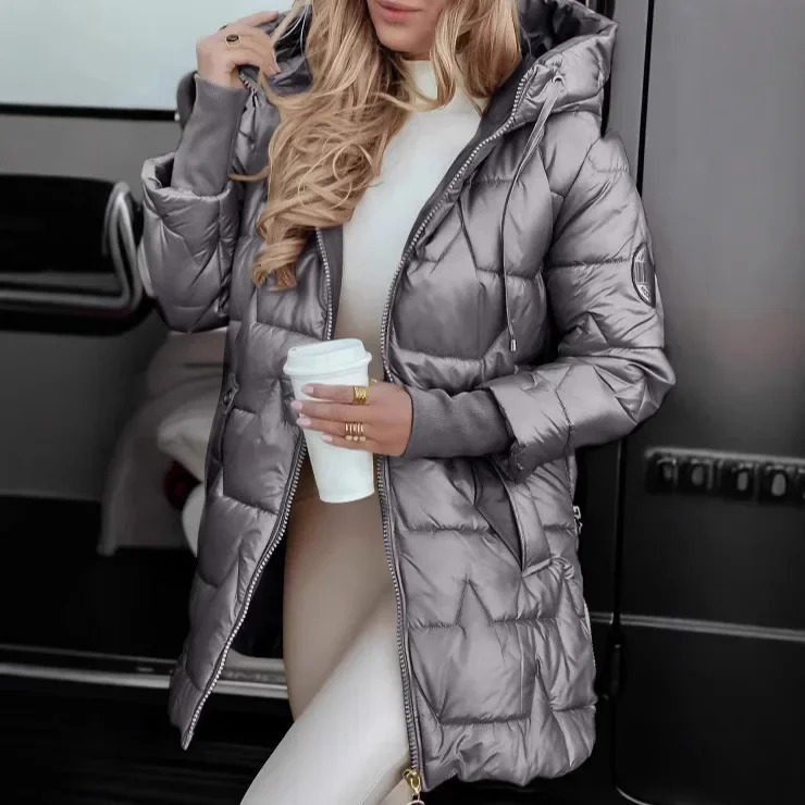 Hooded Cotton Clothes Long Sleeve Women Autumn Winter Parka Coat Jacket Solid Color Zipper Fashion 251027