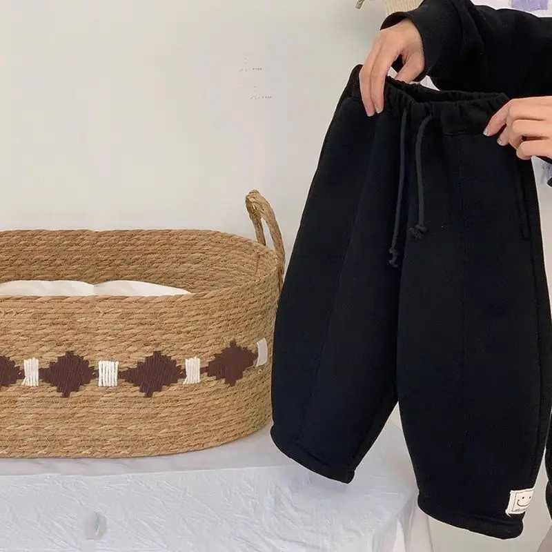 Winter Warm Children Clothes Thickened FleeceLined Pants 27Y Boys Girls Loose Casual Pants Fashionable Solid Color TrousersT251027