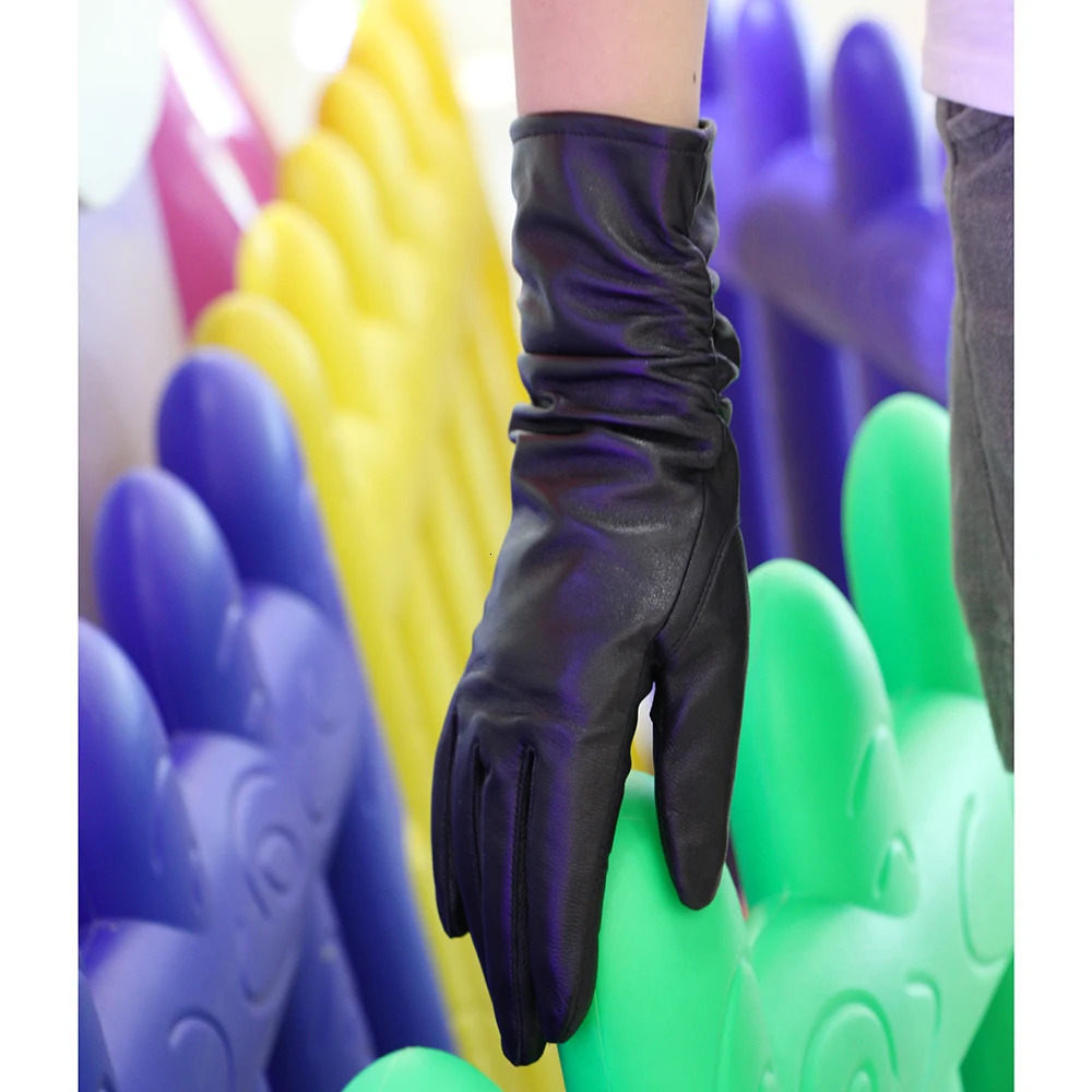 25cm Classic Pleated Genuine Leather Glove Color Real Leather Gloves Sheepskin Leather Femal Winter Gloves 251021