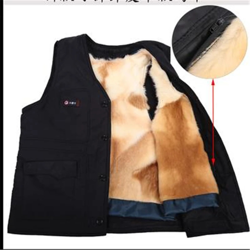 Man Autumn Solid Sleeveless Vneck Sheepskin Fur Thick Down Parkas Male Winter Loose Warm Fur Down Jackets 251024