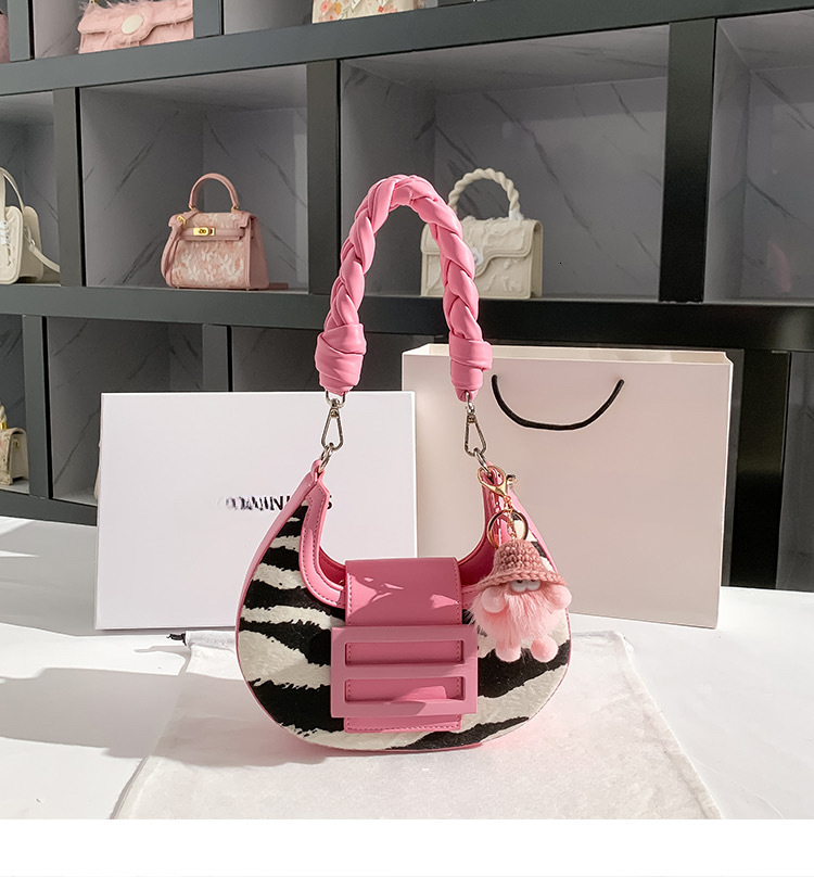 Designer's new zebra patterned horsehair women's armpit bag for autumn and winter, single shoulder crescent shaped rectangular bag