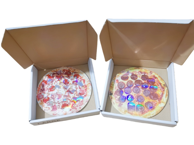 custom print pizza style box and bag wholesale holographic zipper pack baggies UV spot embossed printting boxes stickers