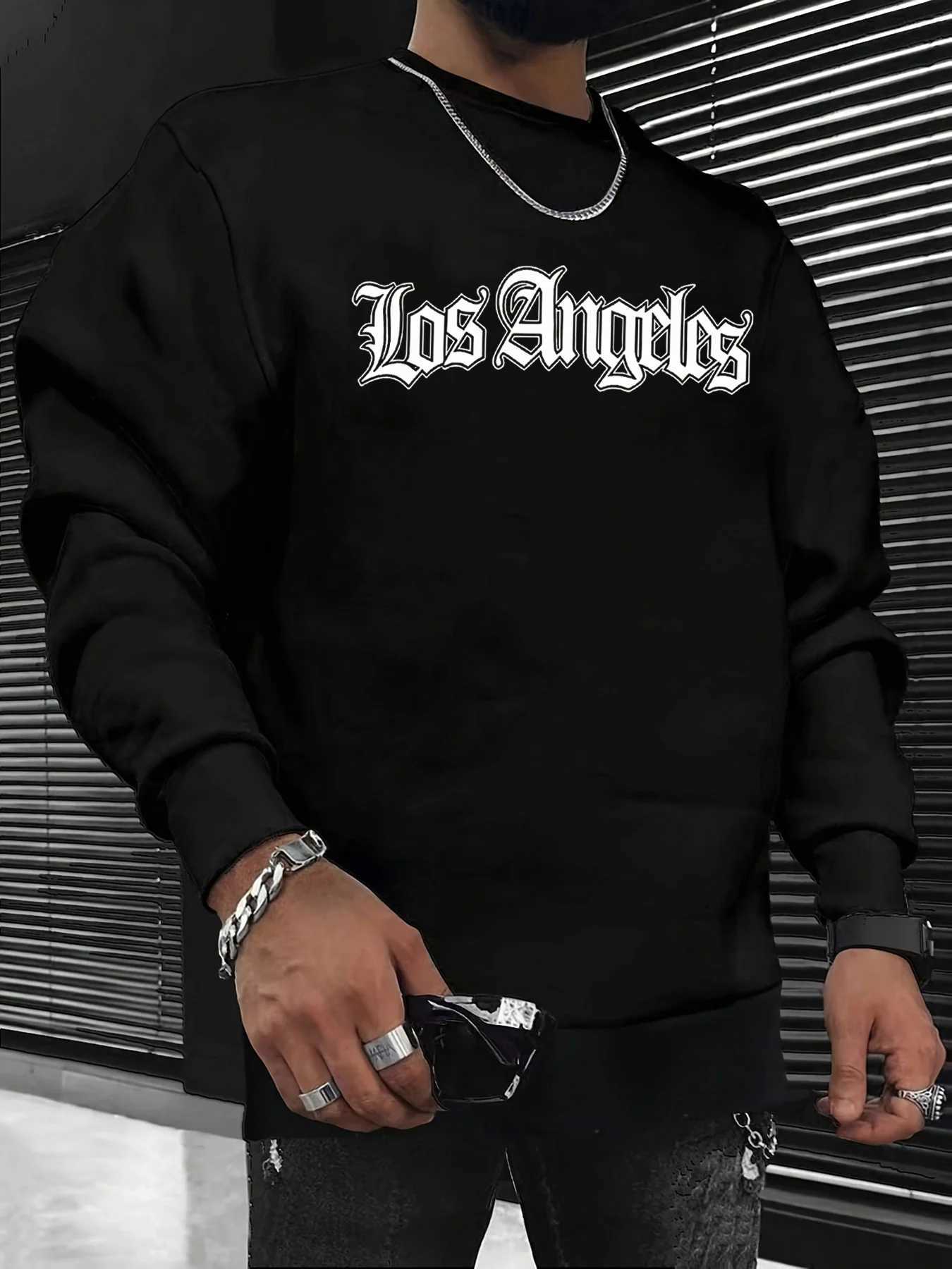 Mens autumn and winter fashionable casual loose Los Angeles letter graphic printed long sleeved round neck sweatshirt W251027