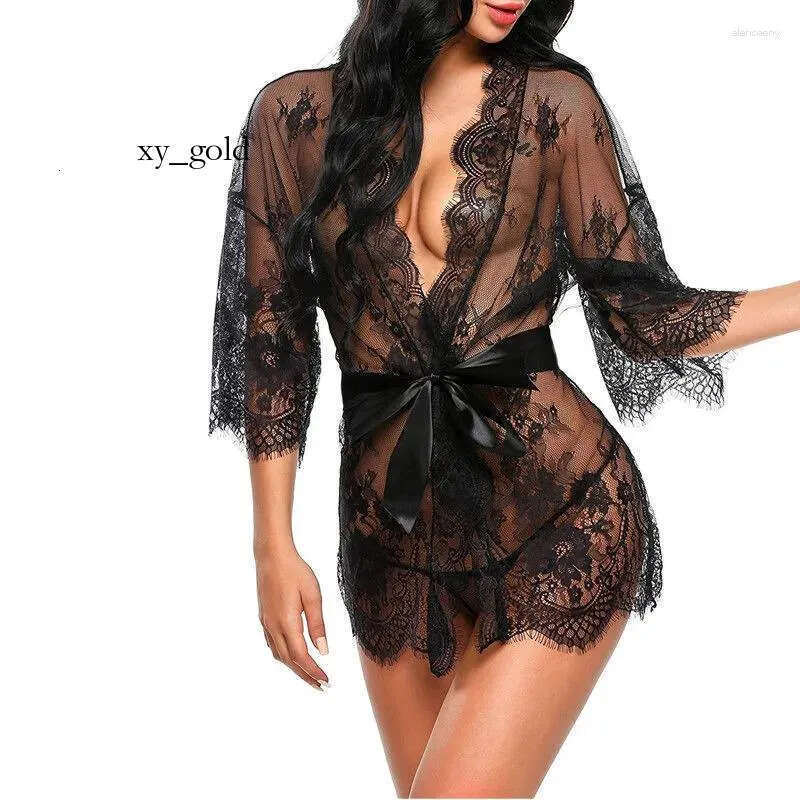 Women's Sleepwear Women Lace Lingerie Sleepdress Plus Size Black Ladies Nightwear Sexy See Though Underwear Spaghetti Strap Chemise