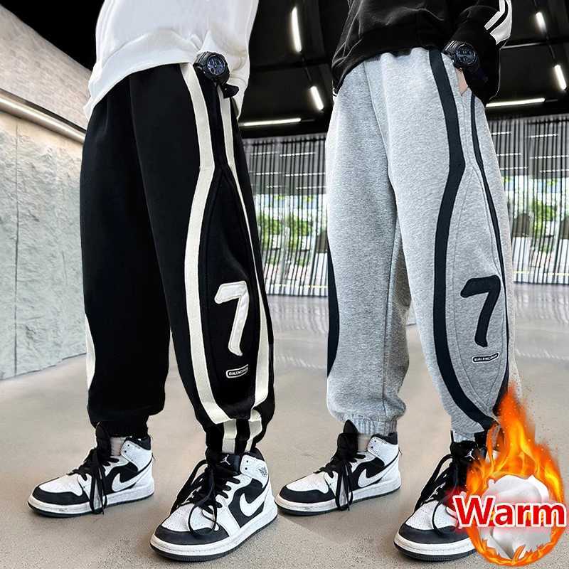 Children Casual Autumn Winter Warm Insulated Pants for Tween Boys Slim Fit Cotton Thermal Trousers Kids Thick Velvet SweatpantsT251027