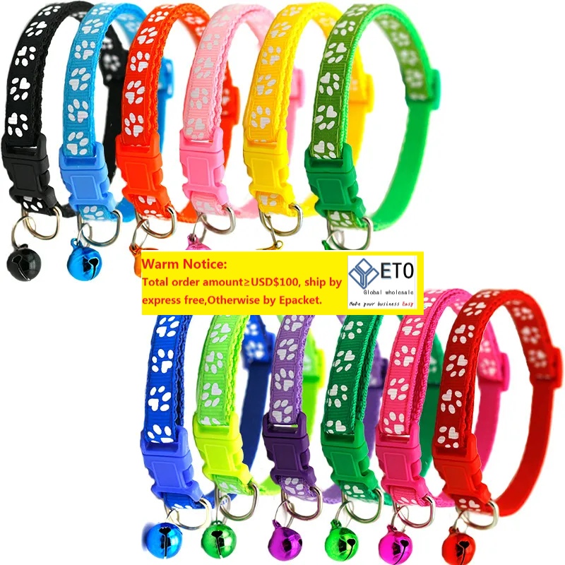 Multicolor Cute Dogs Cat Bell Positioning Collars Teddy Bomei Dog Cartoon Footprint Adjustable Buckle Collar Leads Necklace Pet Supplies ZZ