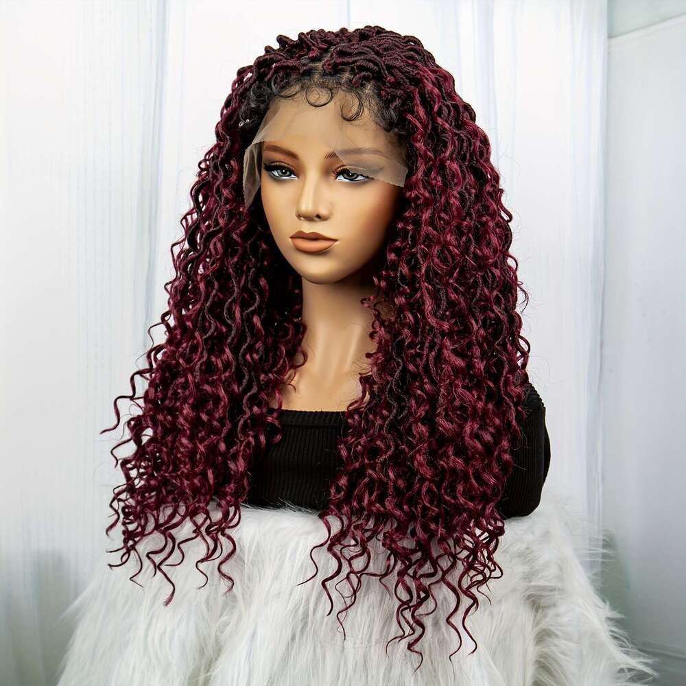 Elegant 26-Inch Lace Front Braided Wig Women - Handcrafted, Curly With Floral Edges, Heat Resistant Synthetic Fiber, Perfect For Daily Wear & Casual C