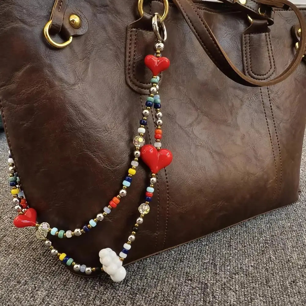 Fashion Key Chain With Red Heart Y2k Style Bag Pendant Cool Trendy Bag Charms Korean Cute Beaded Keychain Ladies Gifts Jewelry 251023