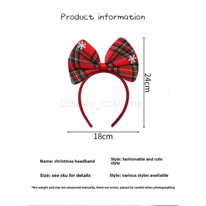 Disney Christmas Decoration Christmas Headband Santa Red Bowknot Antler Hair Clip Girls Headband Elk Hair Hoop Hair Band Bow Hair Band H251027