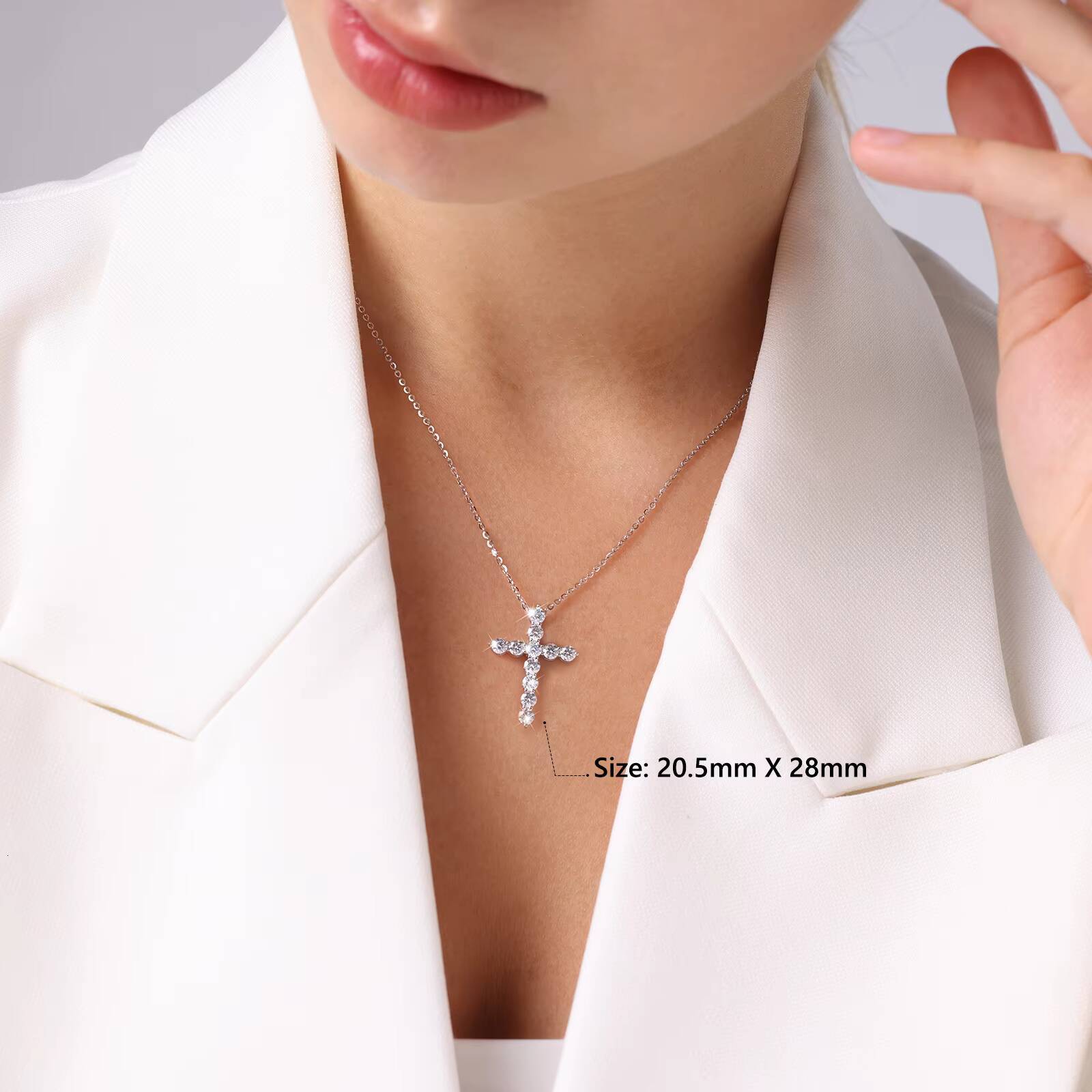 Moissanite Necklace VVS Christian Cross Pendants 14K White Gold Plated 925 Sterling Silver Religious Jewelry Gift for Men Women