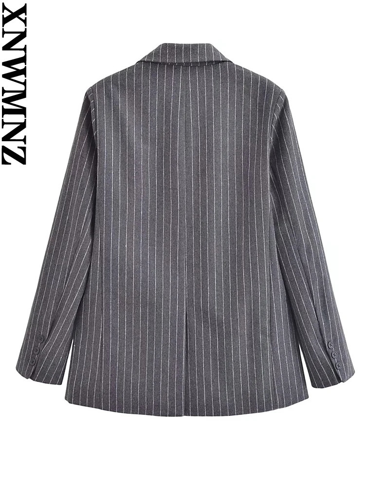XNWMNZ Womens Fashion Pinstripe Blended Blazer or Box Pleated High Waist Mini Skirt High Street Female Two Piece Set 251023