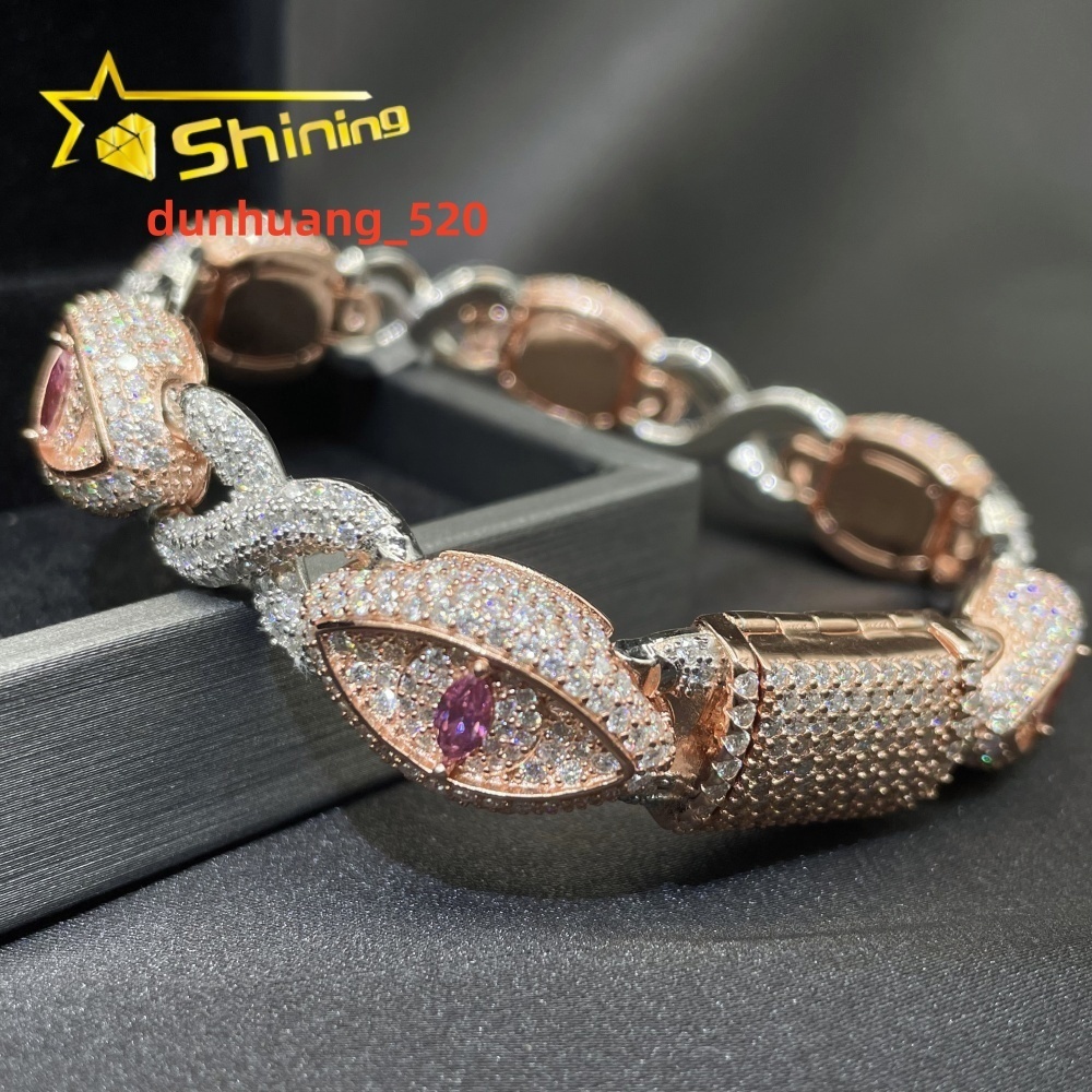 Pass Diamond Tester Solid 925 Sterling Silver Hip Hop Jewelry Custom Made VVS Moissanite Cuban Link Chain Eye Bracelet