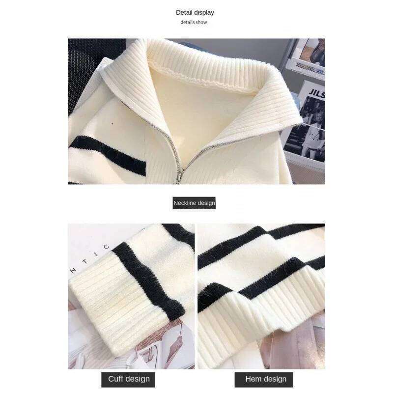 Sweater Pullover Women Spring And Autumn Underwear 2025 New Zipper Stripe Underlay Short Style Popular Premium Sweater Female Women Sweater Designer S