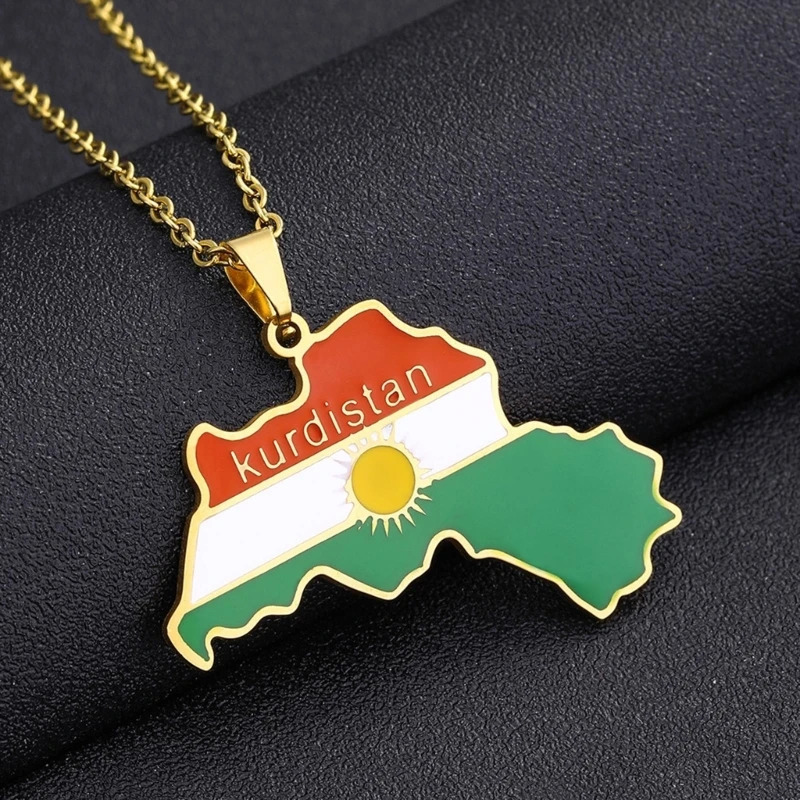 Kurdistan Map Pendant Necklace Dripping Oil Retro Stainless Steel Pendant for Men and Women Ethnic Clavicle Chain Gift 251020