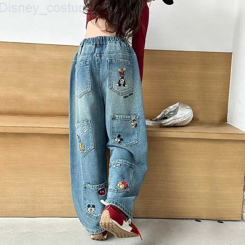 Disney Mickey Womens New Cute Creative Cartoon Pattern Casual Fashion Loose Comfortable MultiPocket Personalized Denim Pants H251027
