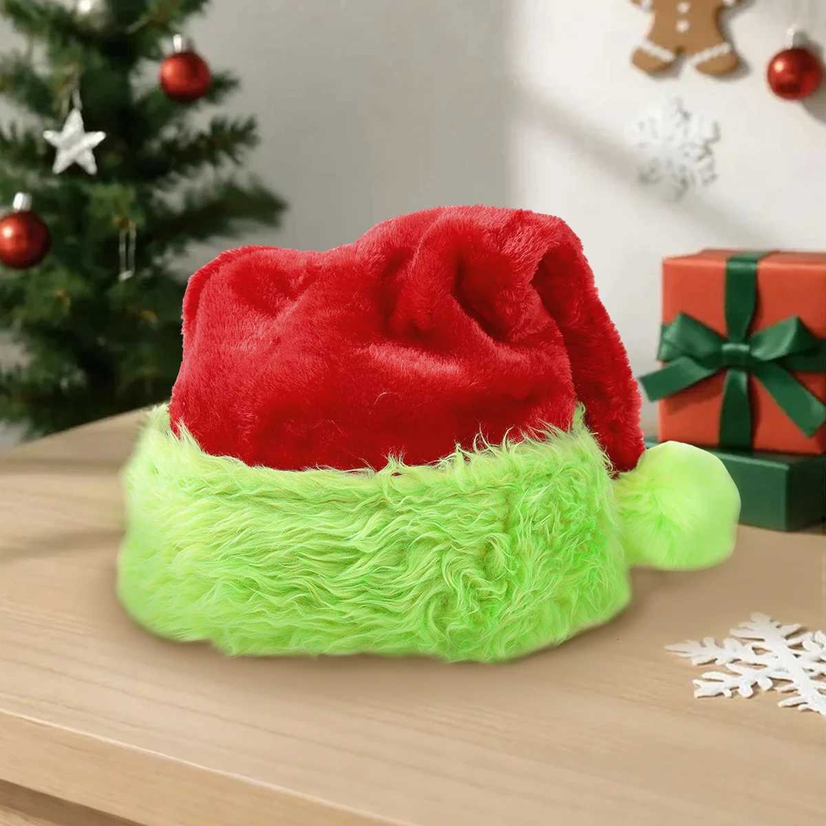 Christmas Santa Hat Christmas Decoration for Home 2025 Xmas Red Green Long Plush Holiday Hats Xmas Ornament New Year Gift 2026W251027