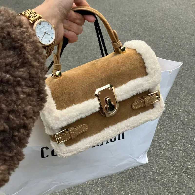 Faux Suede Splicing Plush Edge Handbag Autumn Winter New Style AllInOne Senior Patchwork Crossbody Bags Suede Commuter Bag Y251027
